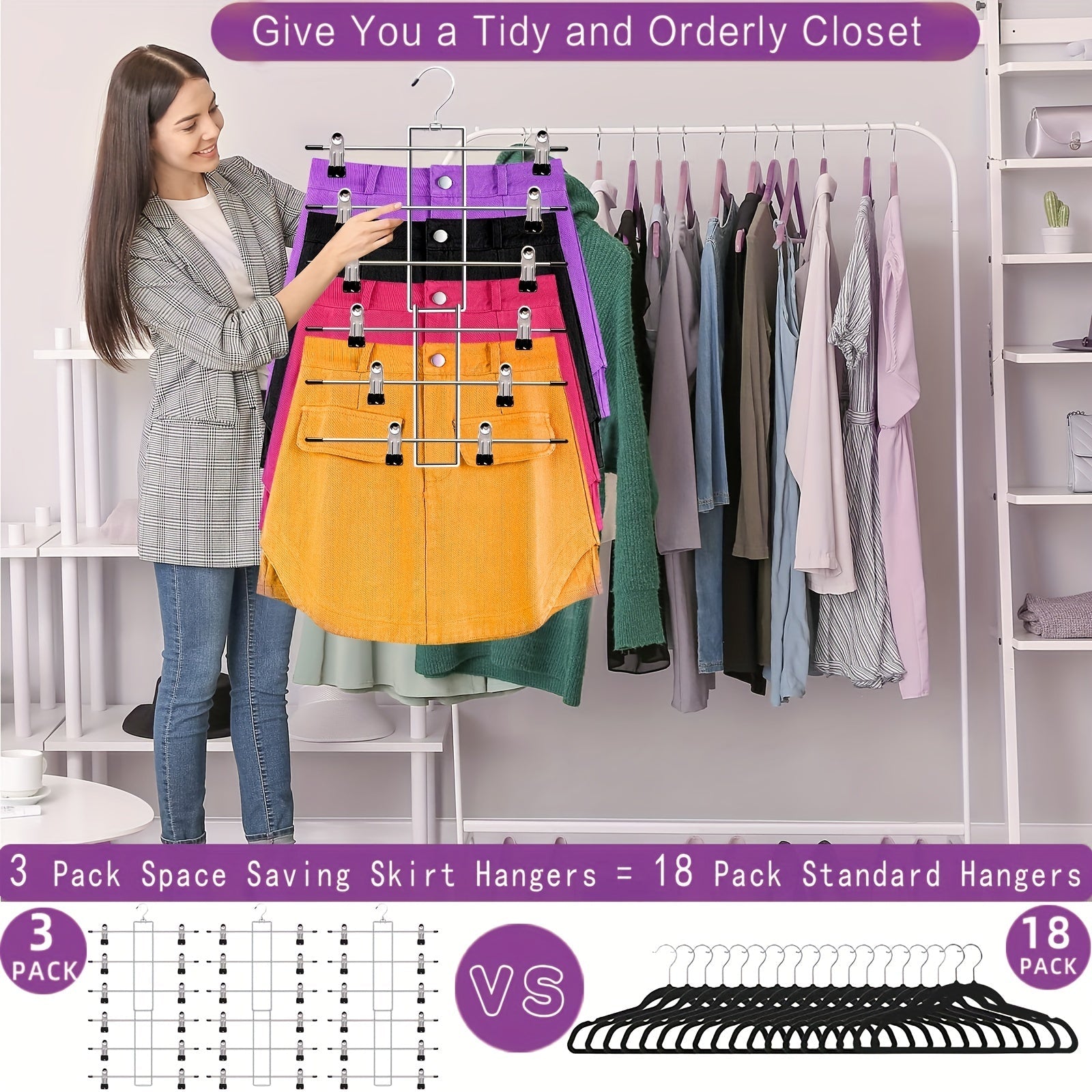 6-Tier Metal Clothes Hangers Set of 2 Non-Slip Durable Closet Organizer for Jeans Ties Scarves