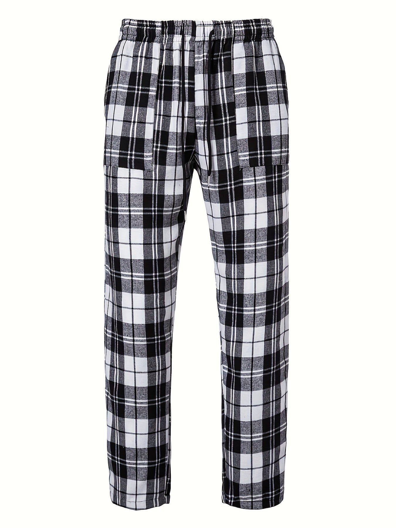 Men's Casual Plaid Woven Polyester Drawstring Lounge Pants