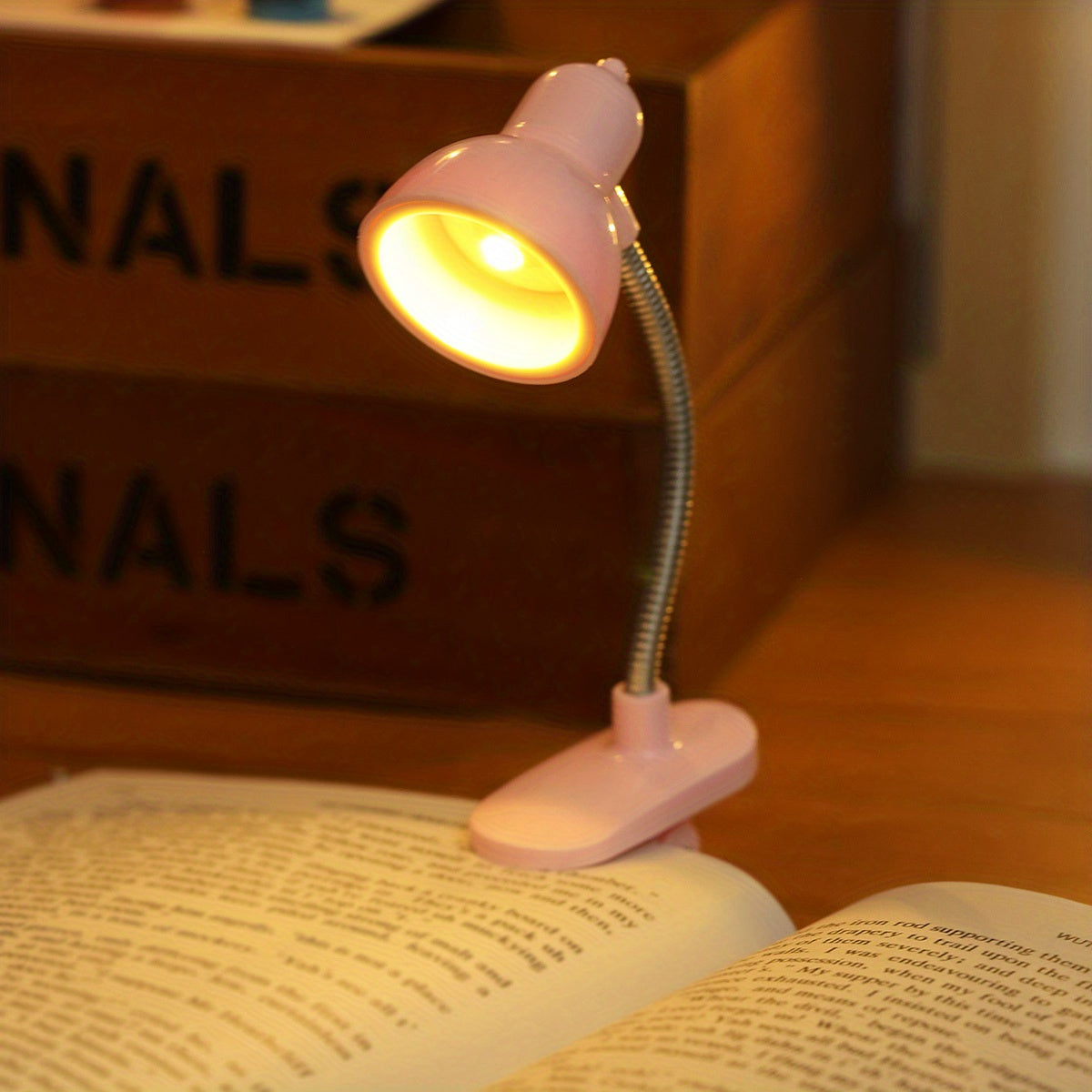 Mini Clip-On Reading Lamp with Push Button Control Adjustable Arm Night Light Plastic