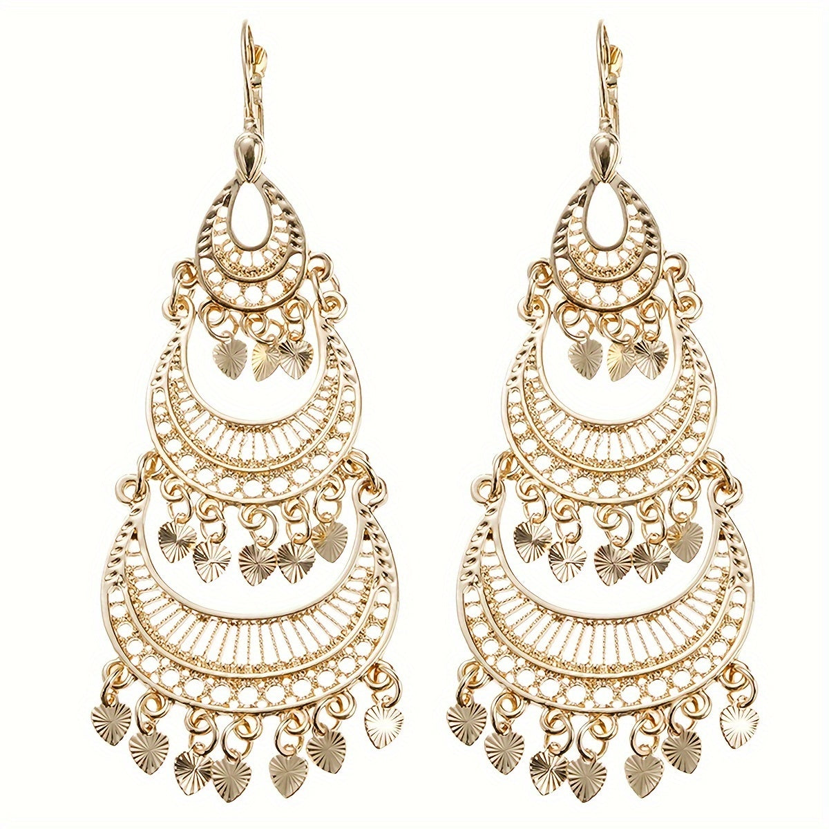 Gold Plated Dangle Earrings Hollow Moon Tassel Jewelry for Daily Wear and Parties