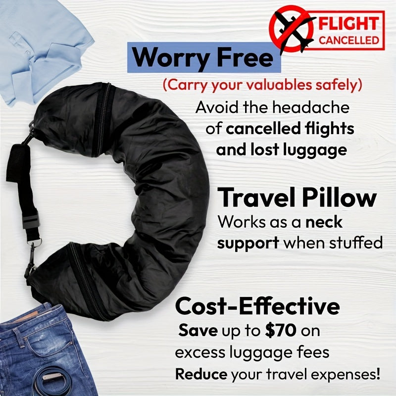 Multi-Functional Travel Pillow with Built-In Clothes Storage Waterproof Polyester