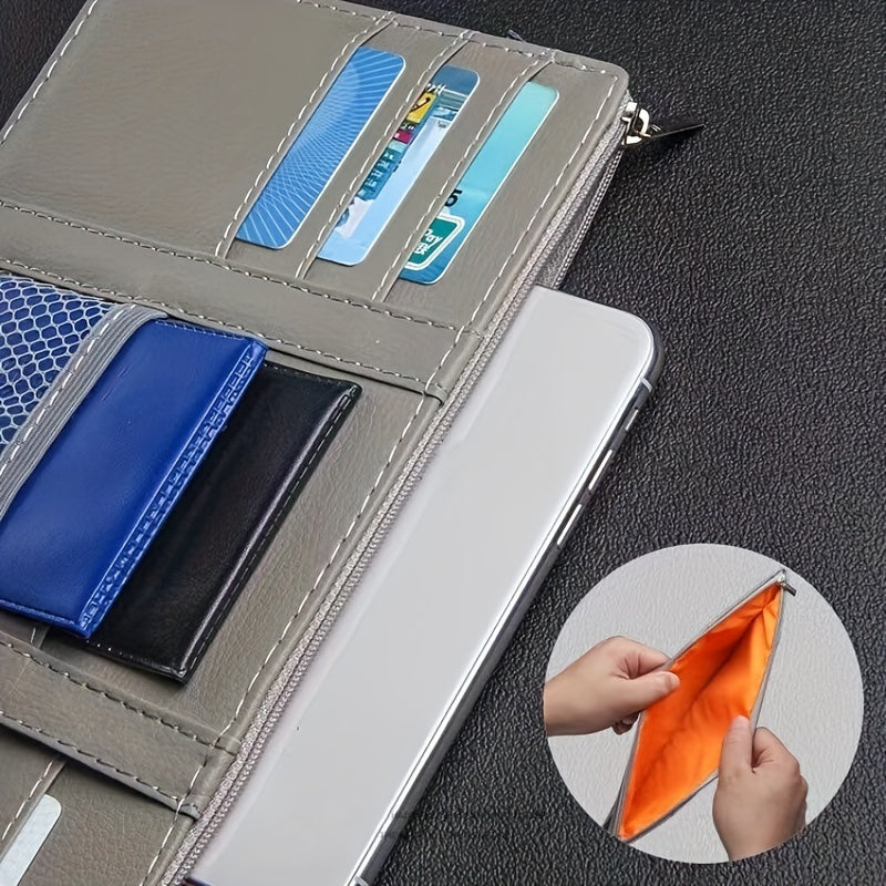 Organizador de parasol para coche con portatarjetas y clip para gafas en cuero sintético