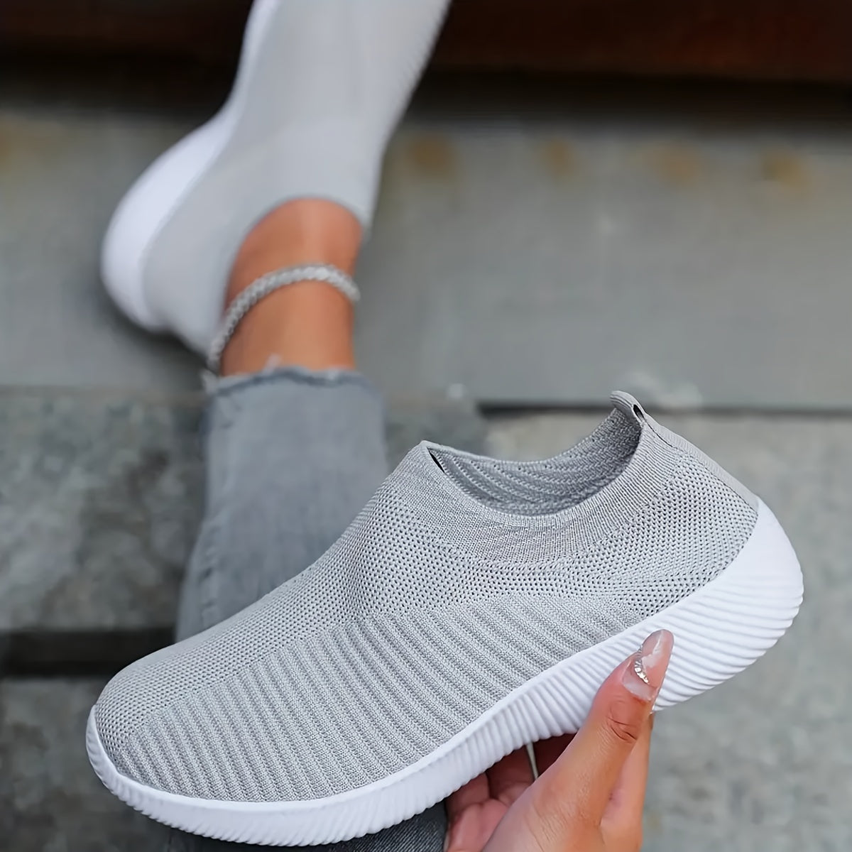 Women's Knitted Sock Sneakers American Flag Pattern Low Top Slip-On Casual Shoes
