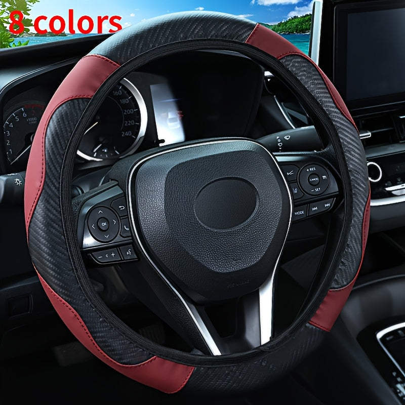 Universal karbon tolasi naqshli boshqaruv g'ildiragi qopqog'i, sirpanmaydigan PU charm, qora va qizil