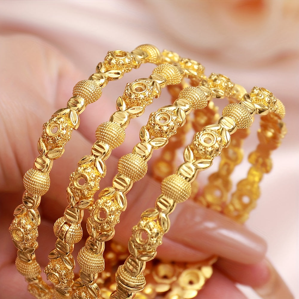 Juego de 4 pulseras de cobre chapado en oro para mujer, ajustables, estilo étnico