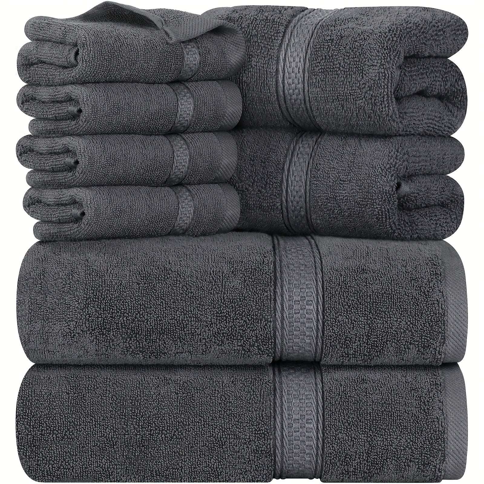 8-Piece Grey Towel Set Includes 2 Bath Towels 2 Hand Towels and 4 Wash Cloths
