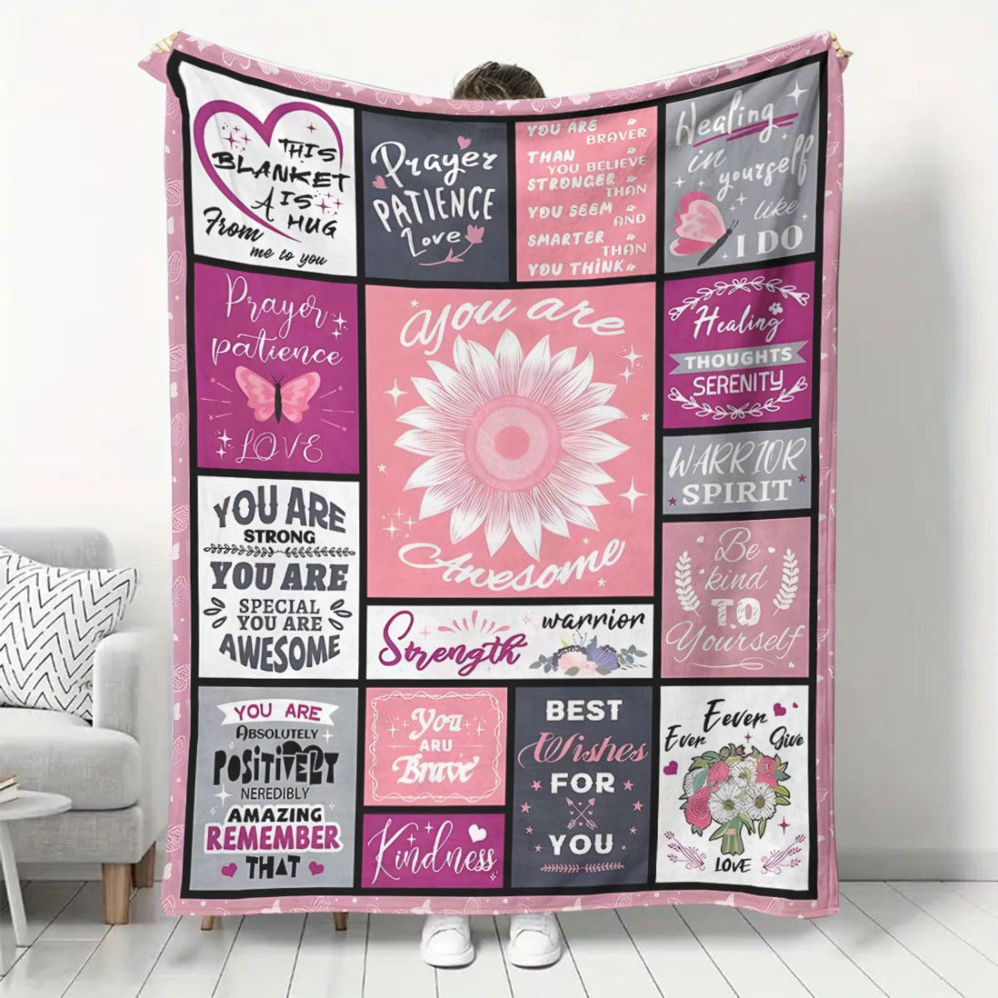 Cozy Flannel Fleece Throw Blanket for Women with Inspirational Message All-Season Polyester