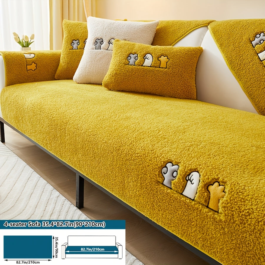 Роскошный фальшивый овечий плюшевый чехол для дивана на зиму, дружелюбный к домашним животным и стираемый в машине. Обеспечивает защиту от царапин и подходит для диванов от одного до четырех мест, а также для кроватей и подушек.