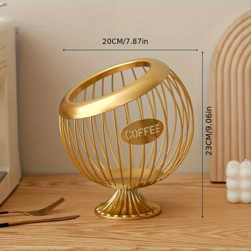 Temir san'atidan yasalgan qahva kapsulalari saqlash tokchasi, atıştırmalıklar va qahva uchun tashkil etish, uy bezatish va quritilgan mevalarni saqlash uchun meva savati.