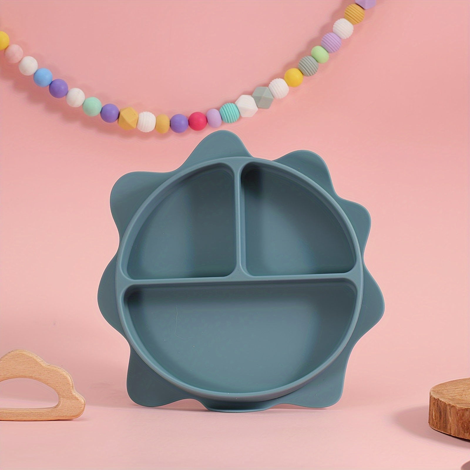 Baby Food Plate Silicone Divided Dinner Plate for Kids Vibrant Sun Cartoon Design