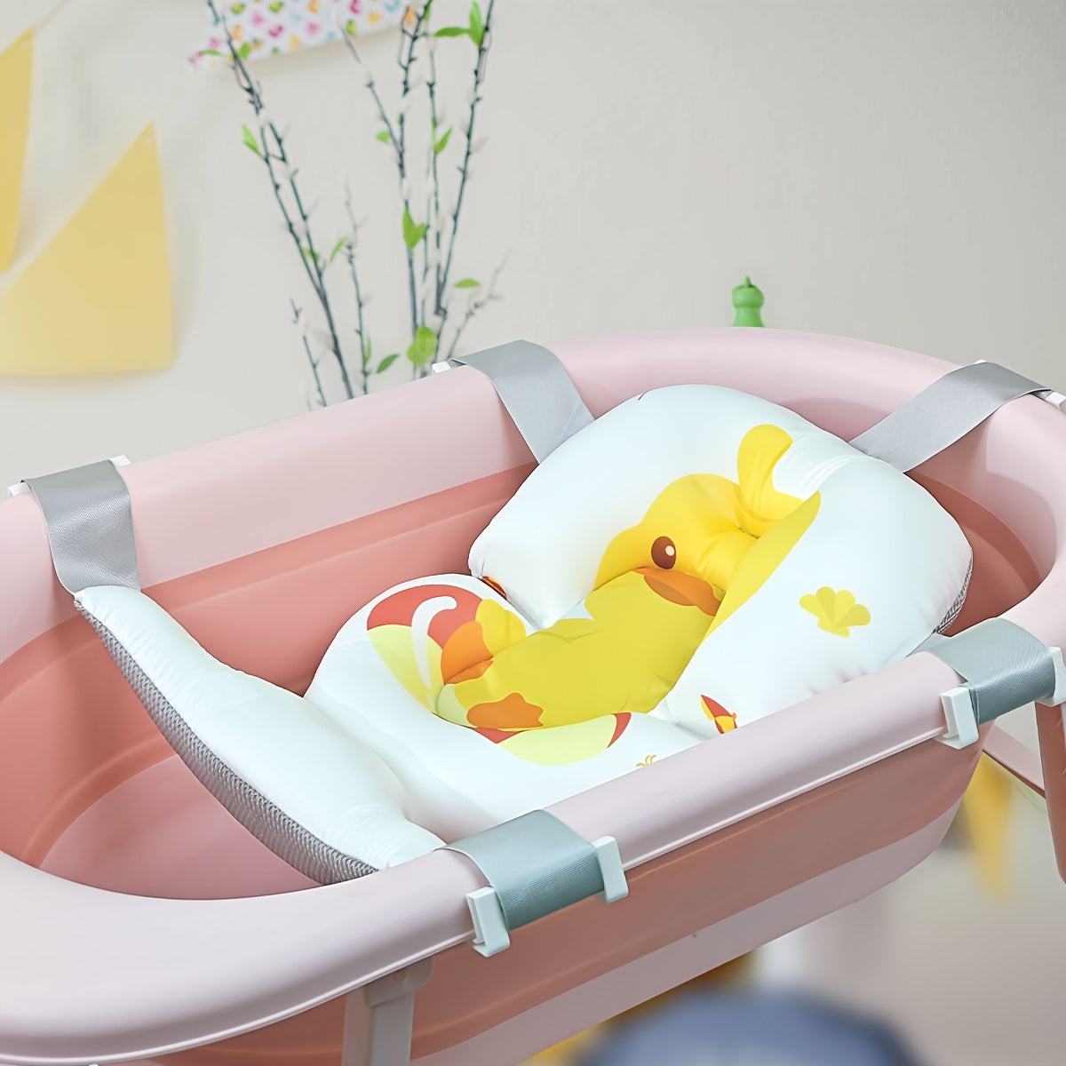 Baby Bath Seat Cushion with 5 Buckles Breathable Polyester Floating Support for Infants and Toddlers