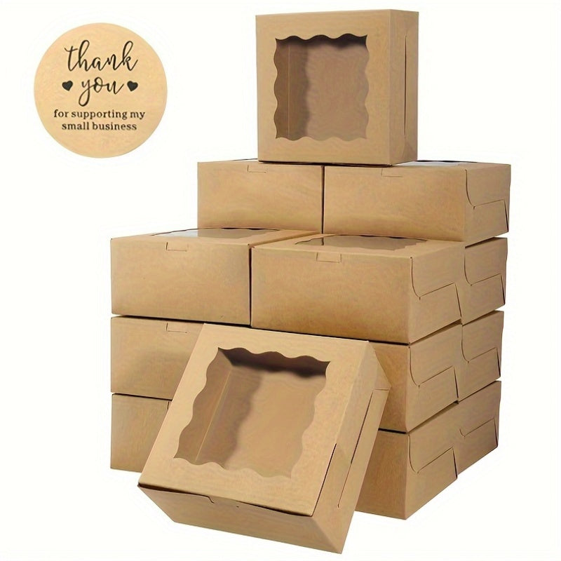 Box of 30 Brown Bakery Boxes with Windows for Cookies Cakes and Macarons