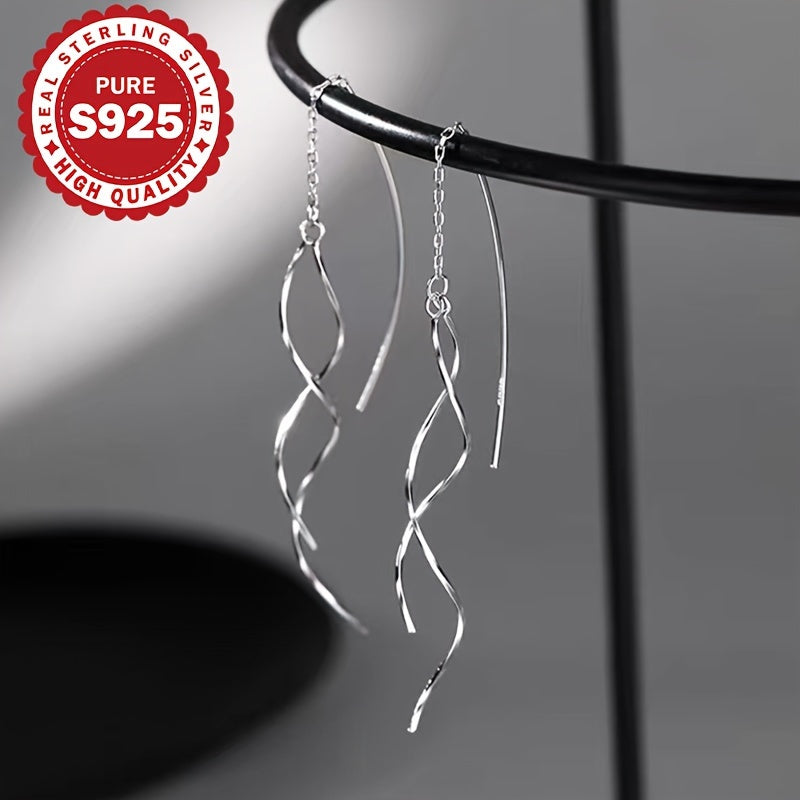 Sterling Silver Tassel Earrings Wave Design Lightweight Women’s Jewelry for Summer and Occasions