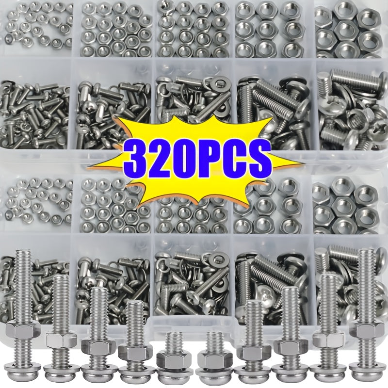 320pcs Metal Hex Nut and Bolt Set M2 to M5 Metric Fasteners