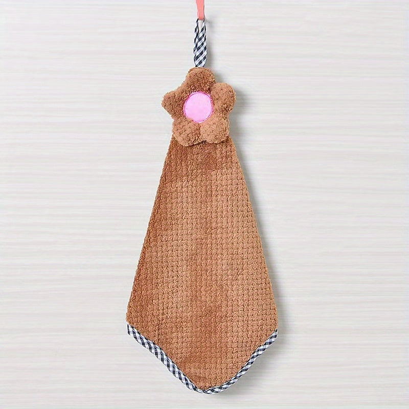 Decorative Crochet Flower Hand Towel Microfiber with Hanging Loop for Kitchen Bathroom Pink Mint Green White Brown