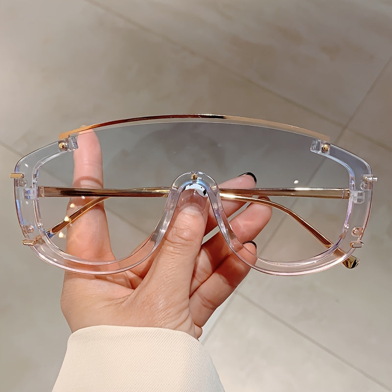 Women's Gradient Lens Semi-Rimless Shield Sunglasses with One-Piece Lens