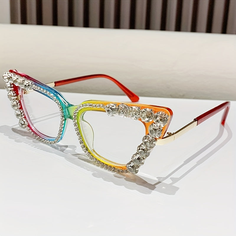 Gafas de ojo de gato azul con detalles de rhinestone, montura completa para fiestas y eventos