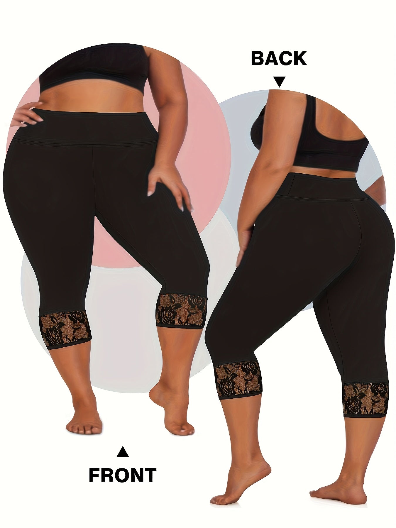 Plus Size Women's High-Waisted Lace Trim Shorts 7-Inch Stretchy Fabric