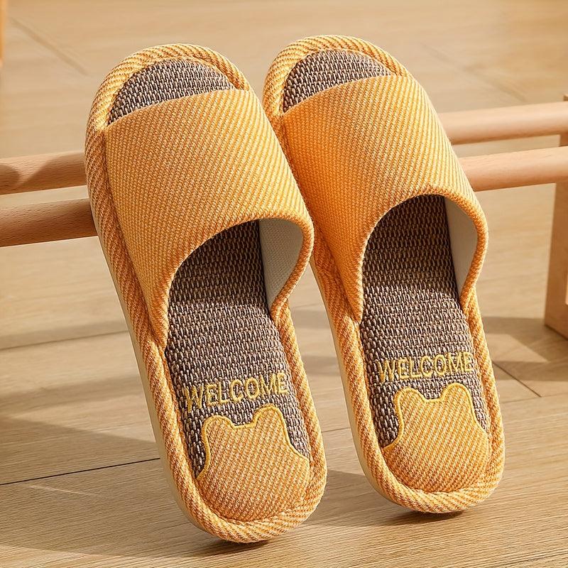 Женские льняные тапочки с мультяшным дизайном, дышащие, нескользящие, домашняя обувь