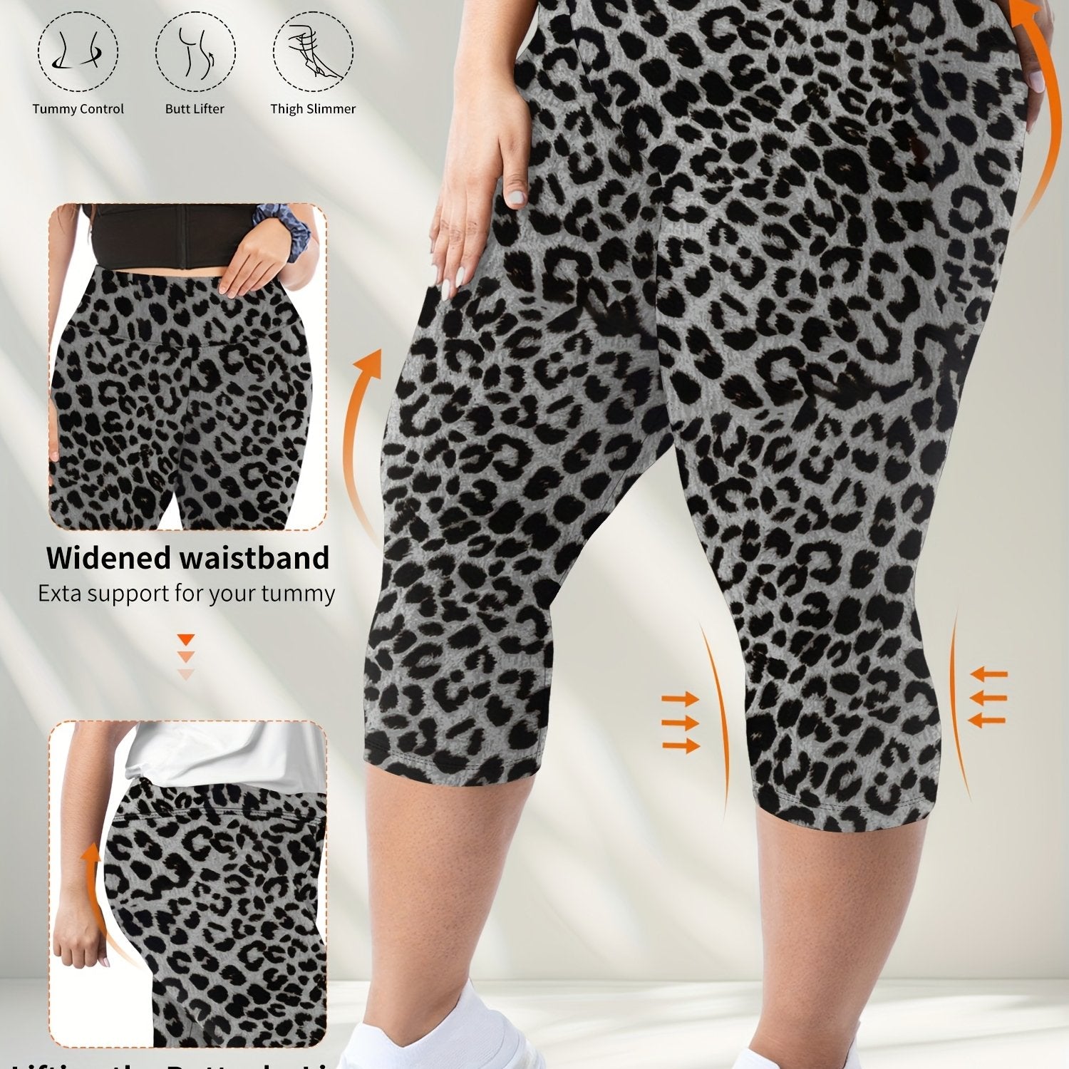 Plus Size Leopard Print High-Waisted Leggings Tummy Control Stretchy