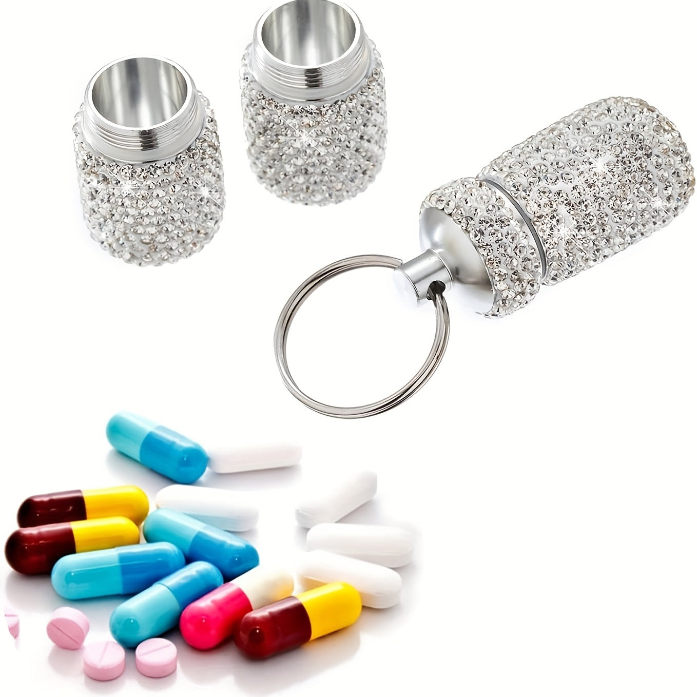 Portable Rhinestone Pill Case Waterproof Mini Travel Pill Holder for Women