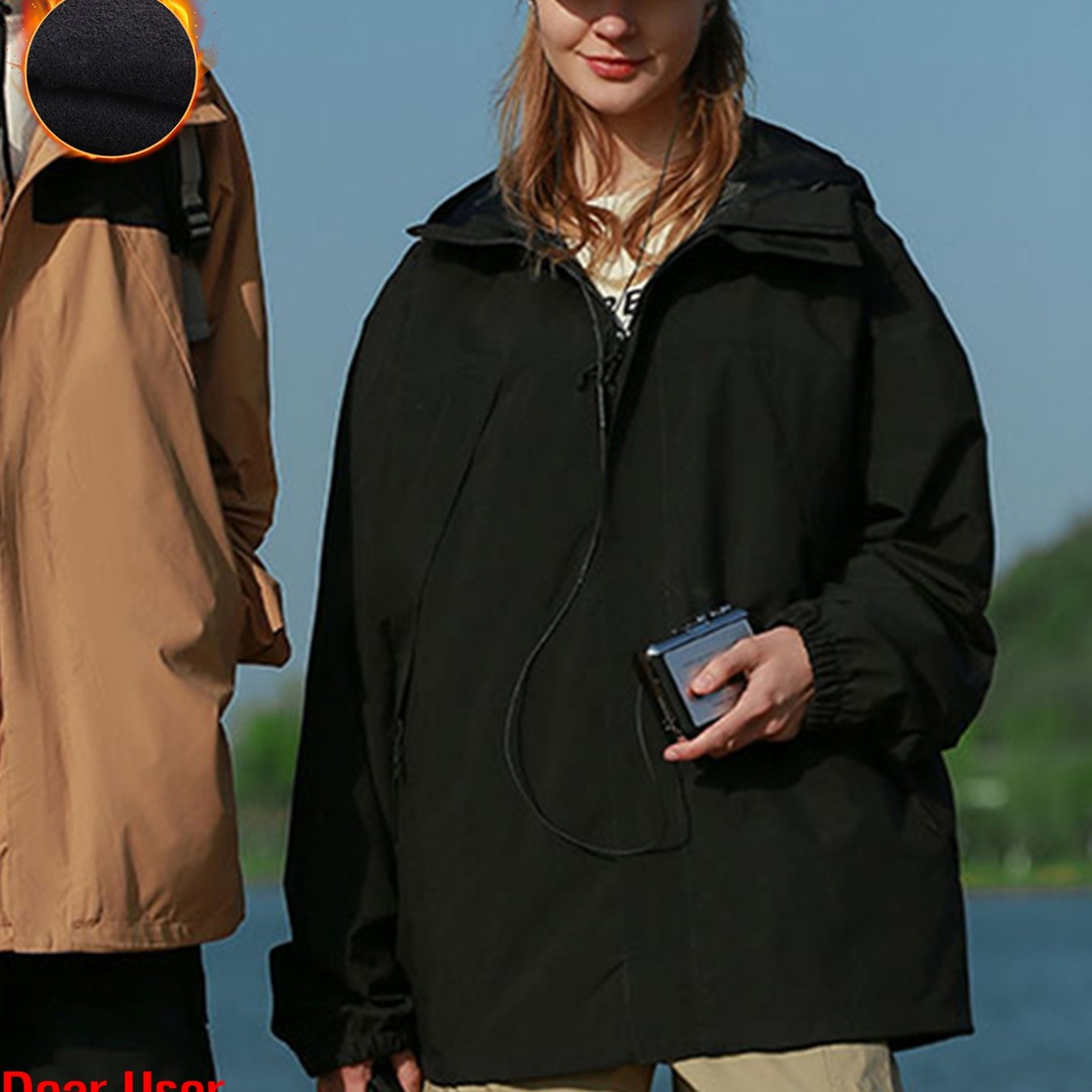 Ayollar uchun kuz qish shamol o'tkazmaydigan kapşonli tashqi kurtka, zipli cho'ntaklar bilan