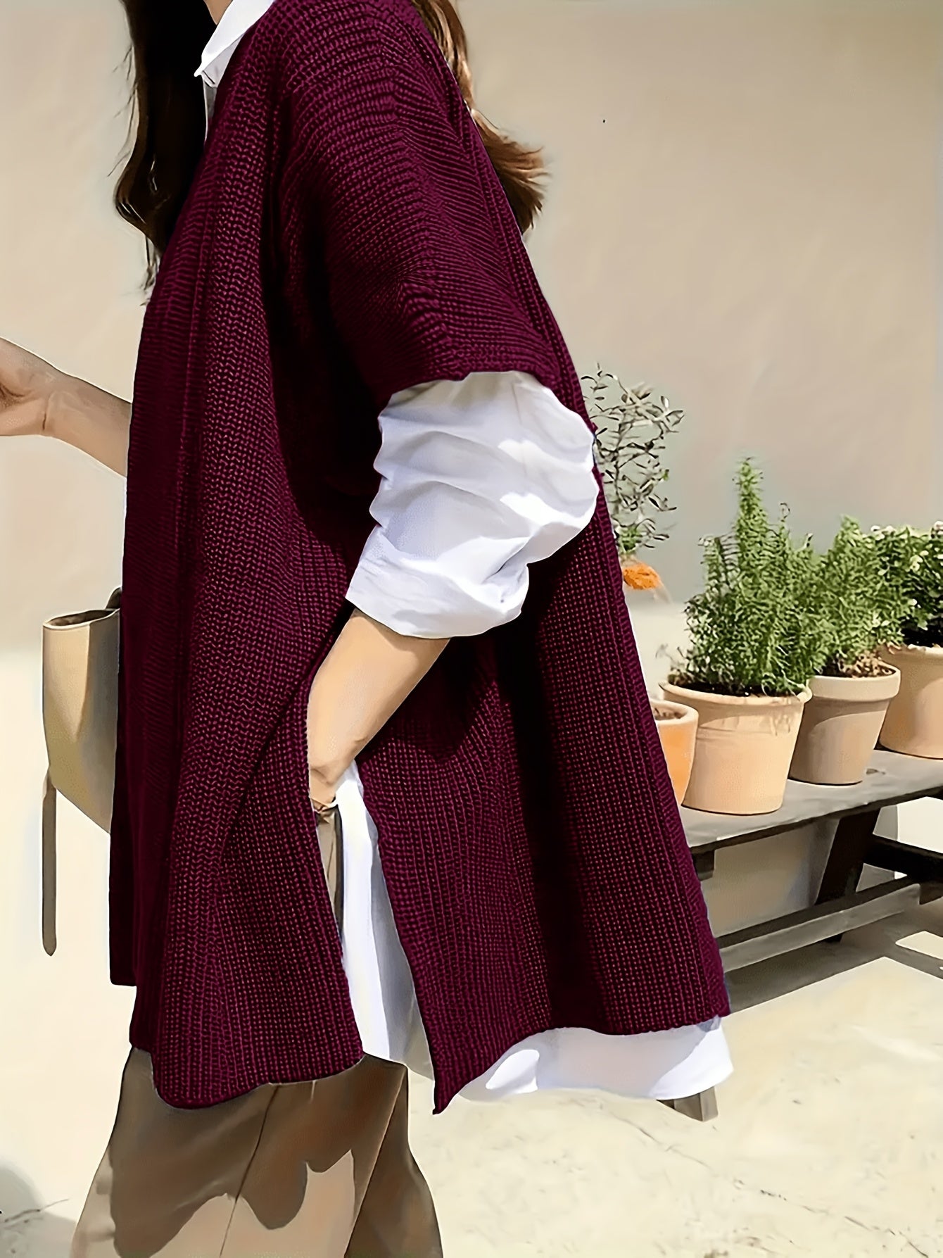 Women's Plus Size Short Sleeve Crew Neck Sweater with Side Seams
