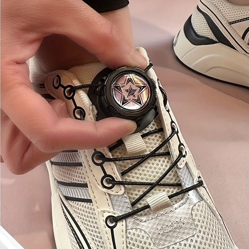 Unisex Lace Up Shoelaces Rotating Button Set for Shoes Replacement