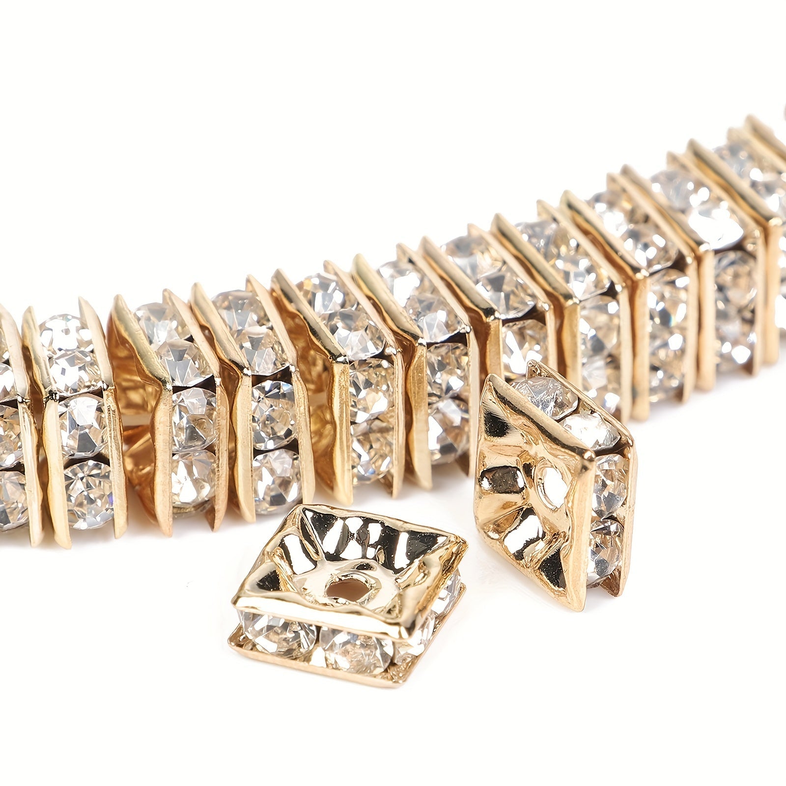 Pulsera de rueda espaciadora con diamantes y anillo de taladro cuadrado hechos a mano con diamantes de 6/8 mm