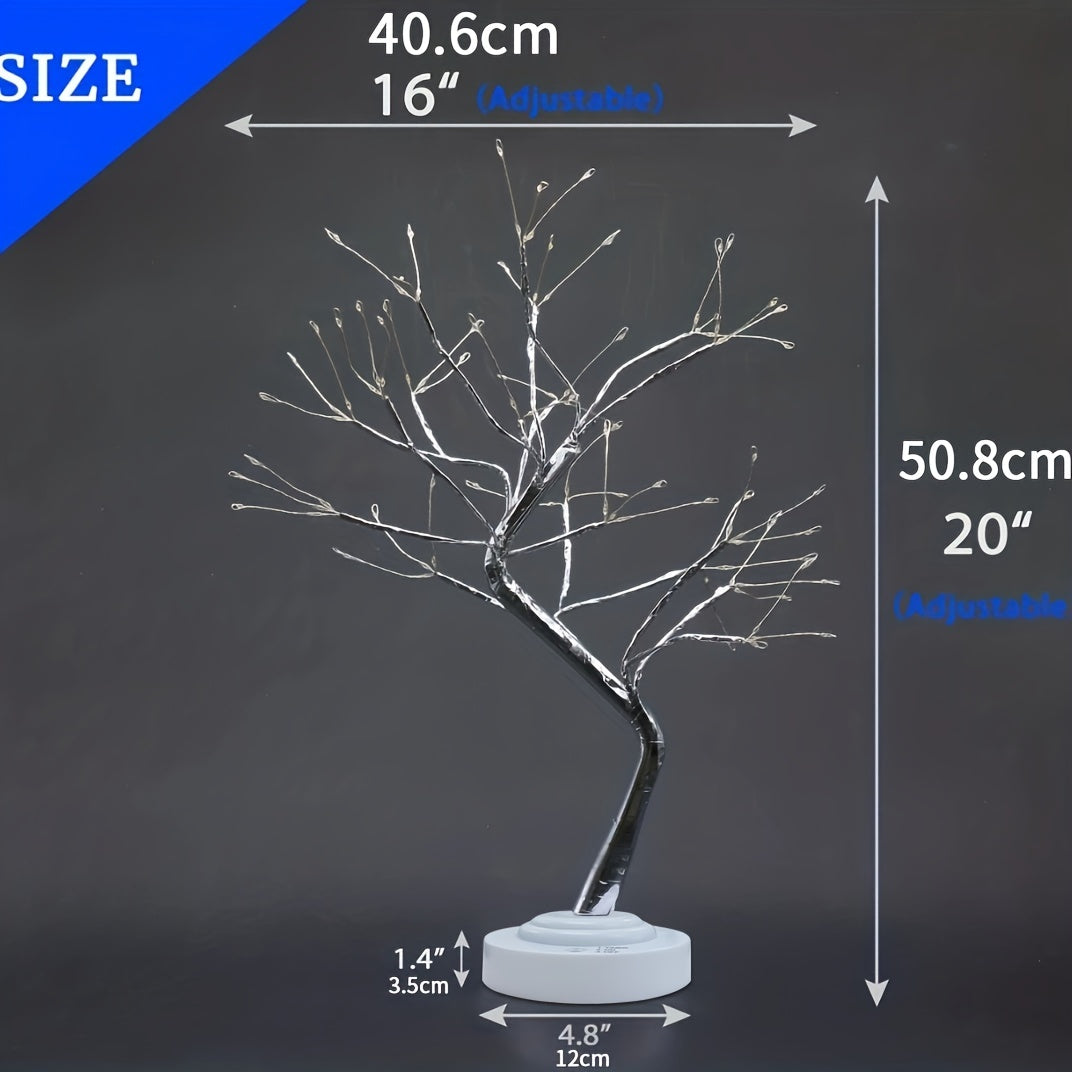 Árbol de bonsái artificial de 50.8cm con luz y 108 luces LED cálidas, doble USB, alimentado por batería, para decoración de dormitorio y ambiente festivo