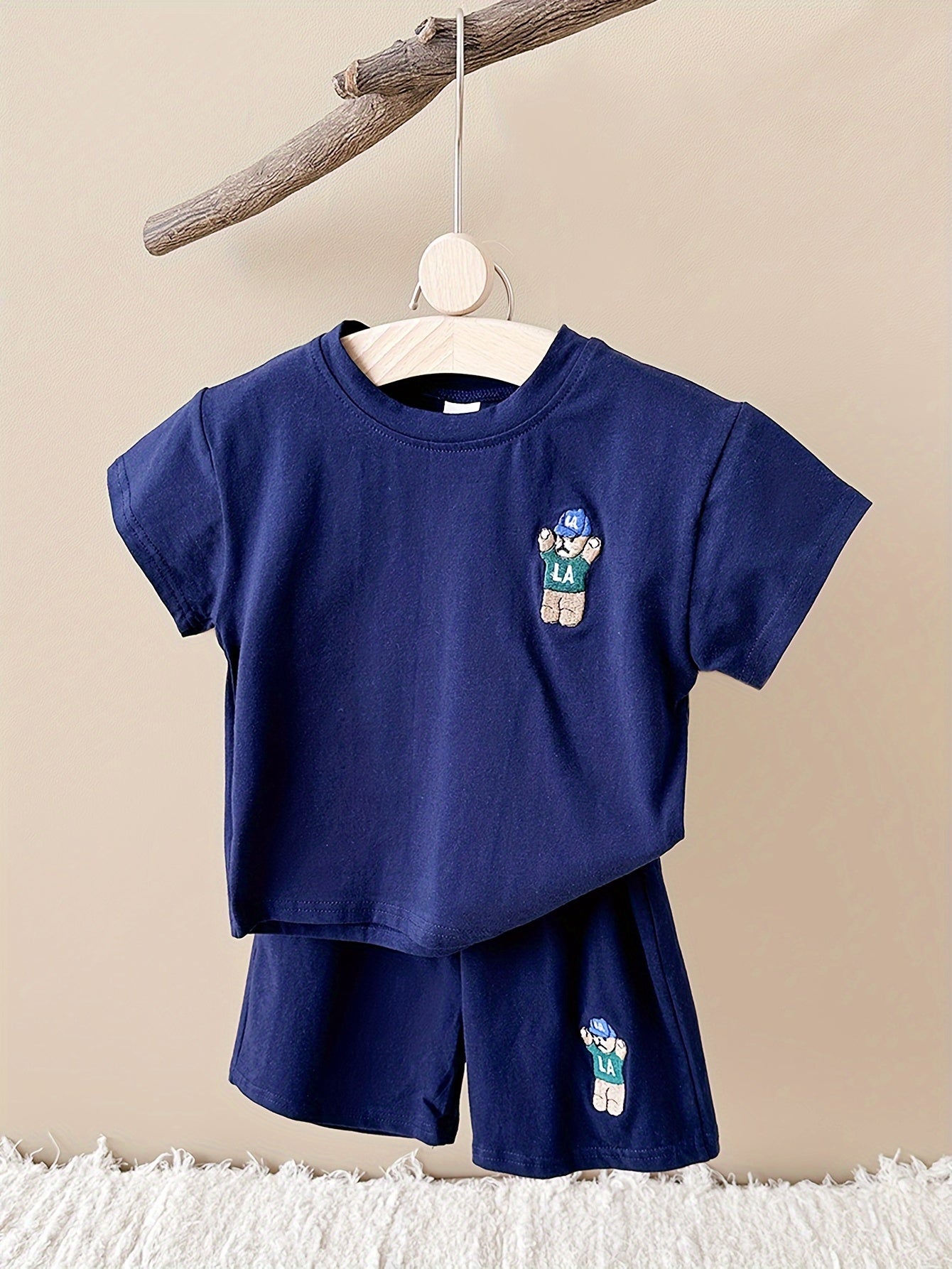 Детский комплект шортов повседневных из хлопкового смесового материала с коротким рукавом, мультяшный медведь, лето, для мужчин, женщин и детей