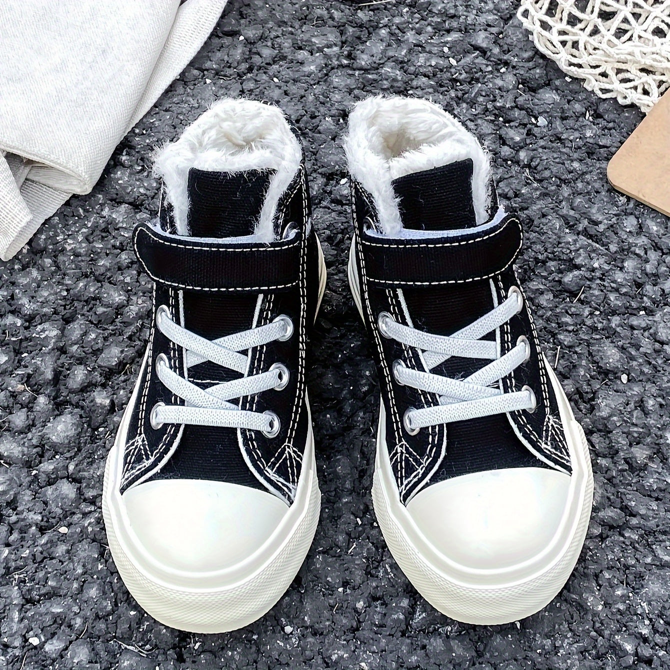 Детские зимние кроссовки из холста для мальчиков и девочек, высокие, с нескользящей подошвой, плюшевой подкладкой