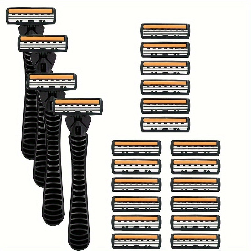 Men's Stainless Steel 3-Layer Manual Razor Set with Refill Options for Face Care