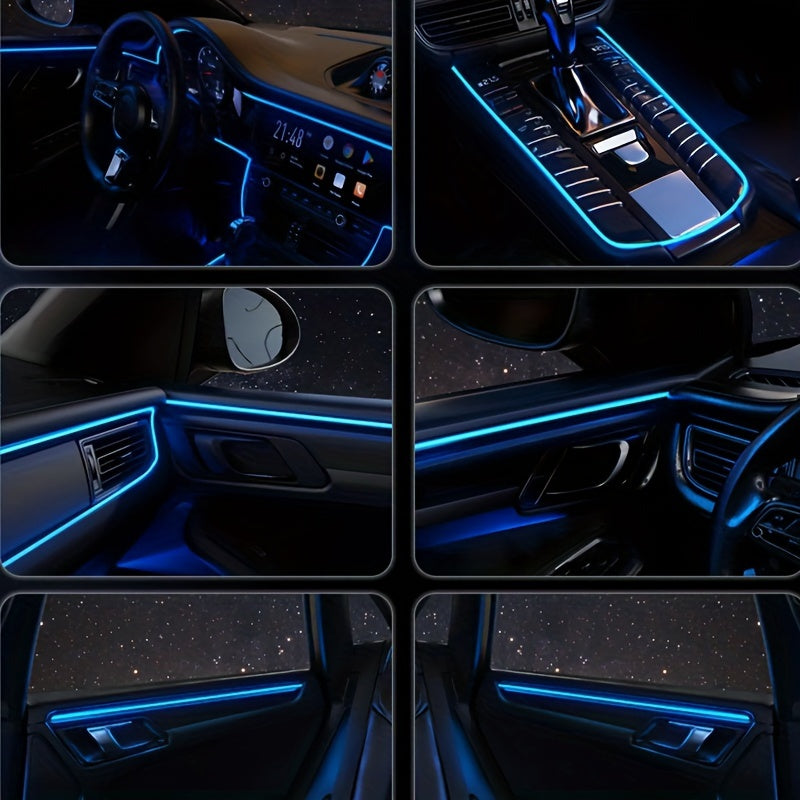 Tira de iluminación LED interior de coche azul hielo, decorativa flexible para ambiente, 2M