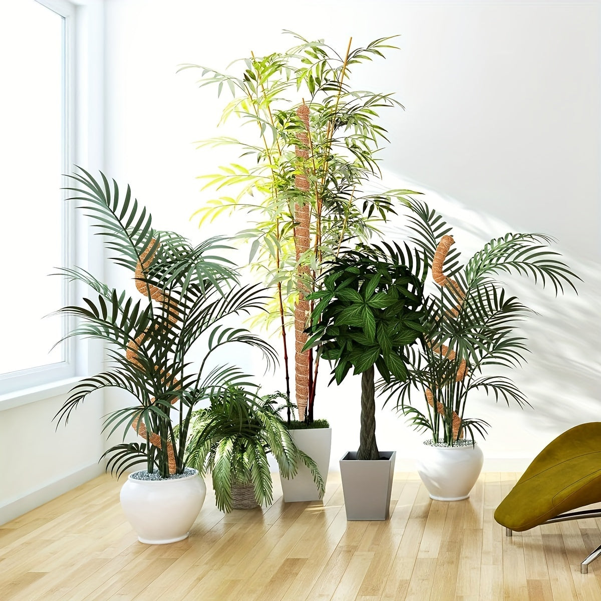 2-Pack Metal Moss Poles for Monstera Climbing Plants Indoor Garden Vine Support Stakes with Coconut Fiber Rope