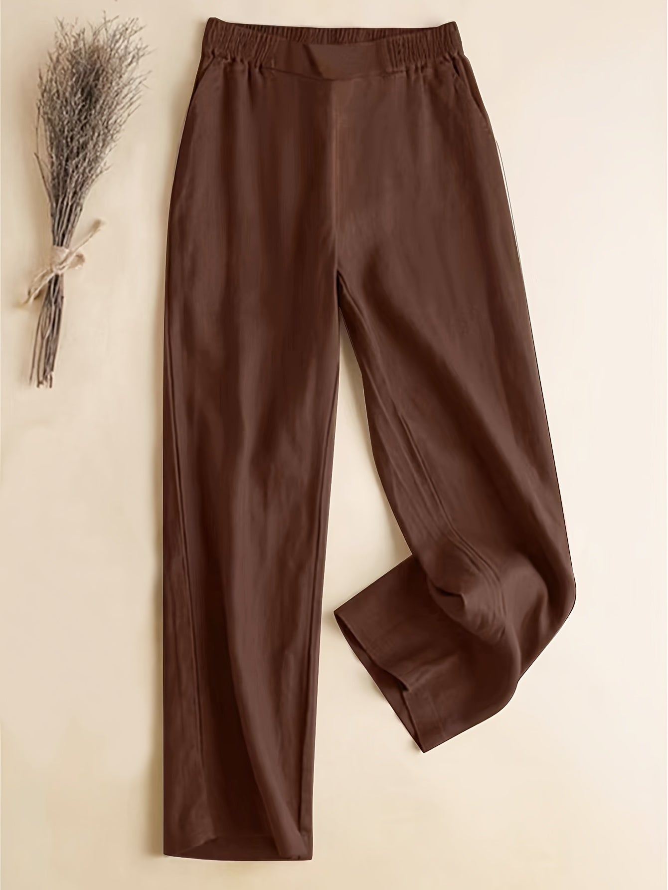 Plus Size Women's Solid Stretch Straight Pants Casual Elastic Waist Summer