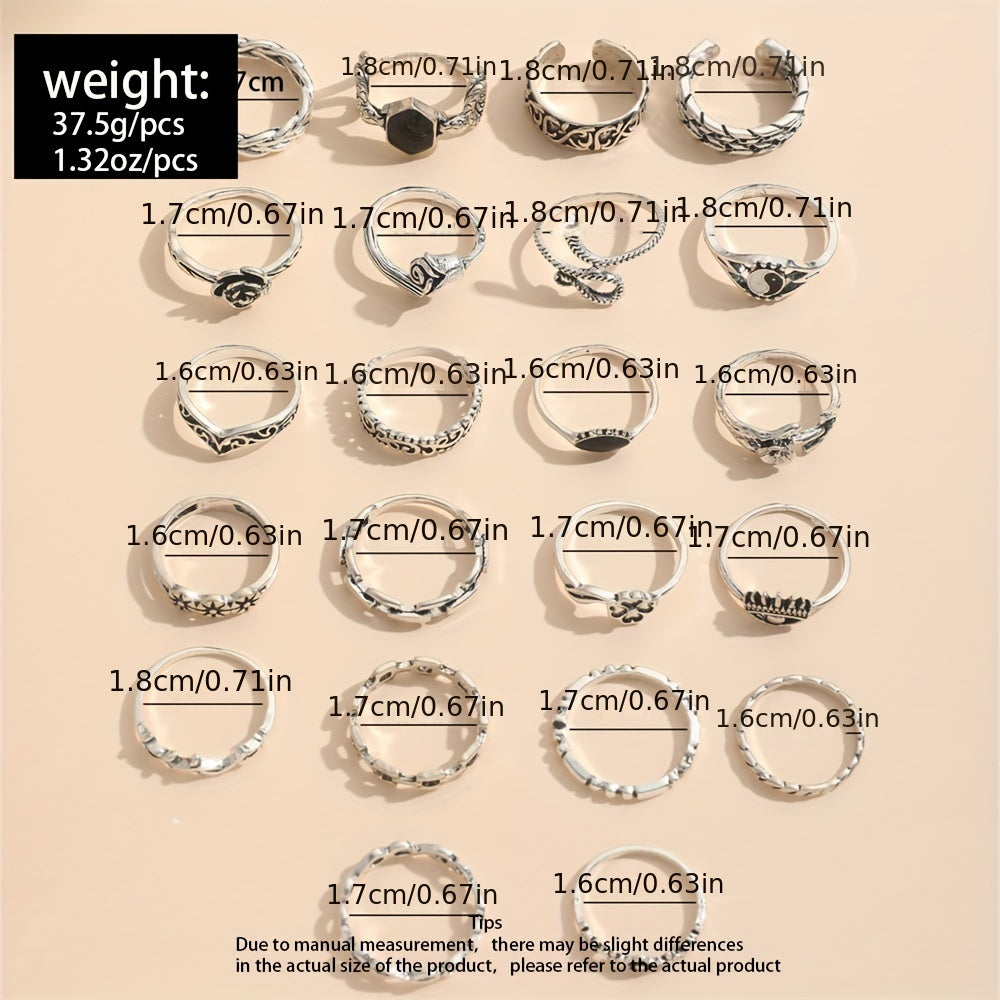 Коллекция из 22 винтажных колец с резьбой в виде розы, вдохновленных масляными каплями и змеиними глазами, подходит как для мужчин, так и для женщин.