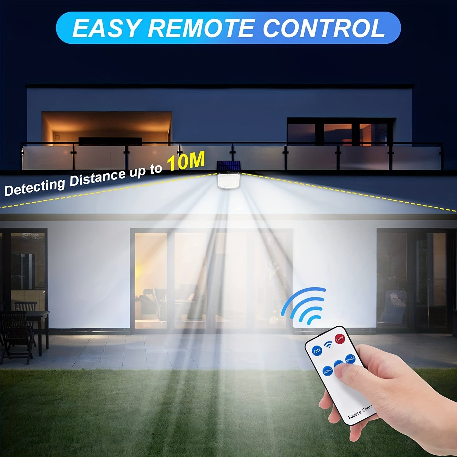 118 LED Solar Motion Sensor Flood Light with Remote Control 5.03m Cable Outdoor Security