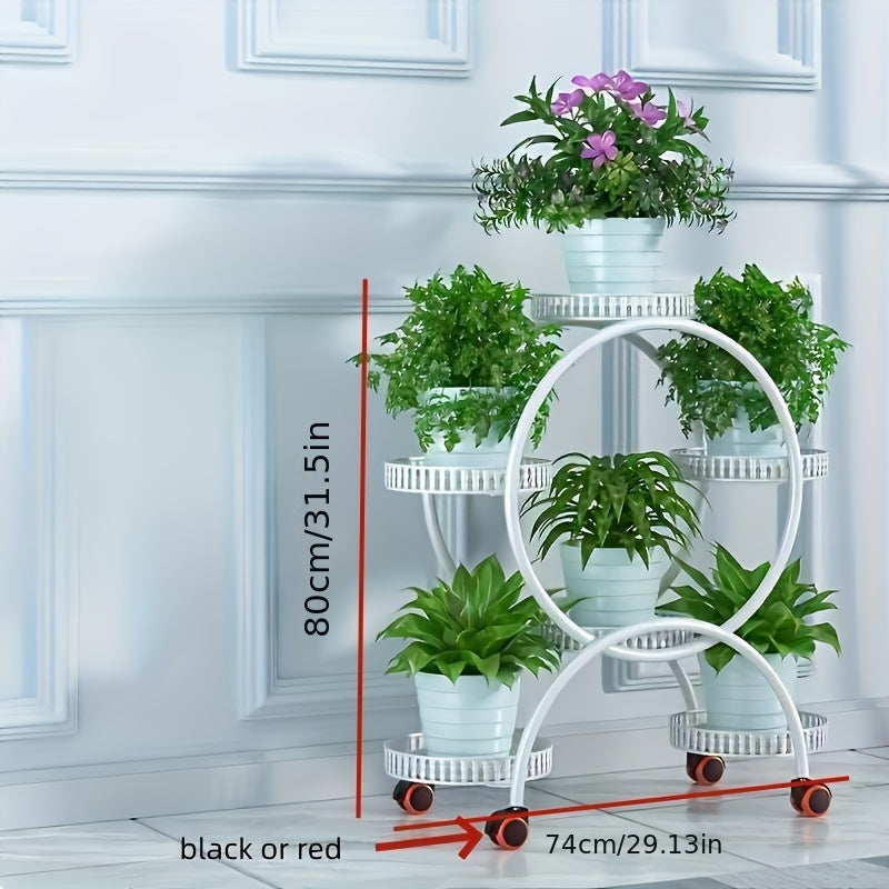 European-Style Metal Hanging Plant Stand with Wheels Multi-Level Indoor Outdoor Circular Design