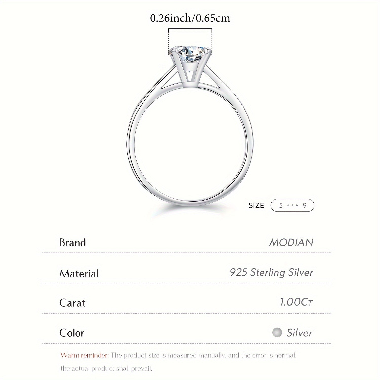 1 Carat Moissanite Engagement Ring for Women Sterling Silver Solitaire D VVS