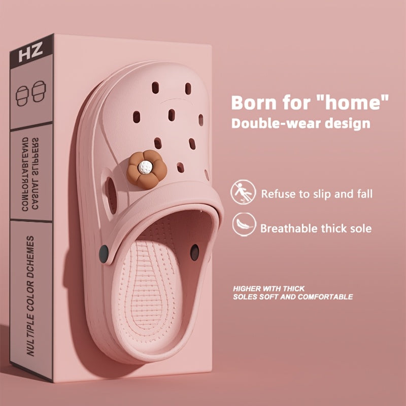 Women's Beige Closed-Toe Clogs Thick Platform Non-Slip Sandals with Cushioned Sole