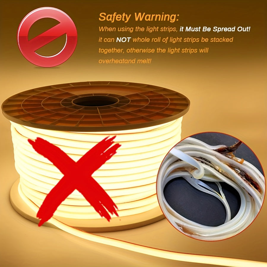 Luz de tira LED COB flexible de 220V 12W/m para interior y exterior, cortable, blanca