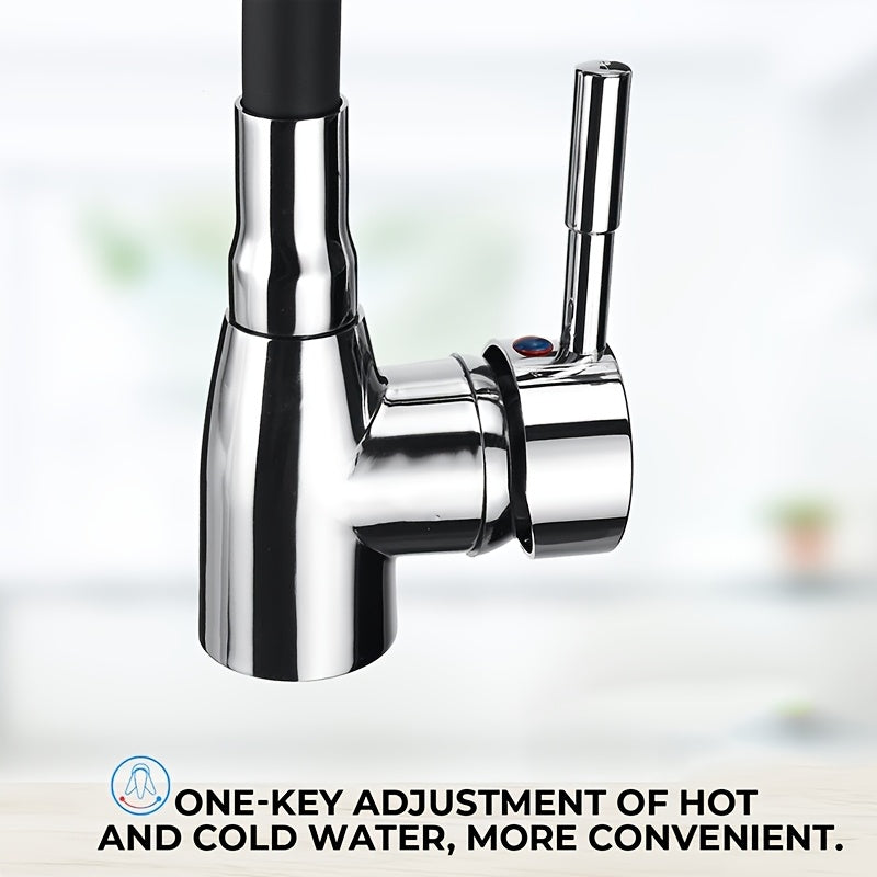 Zinc Alloy Kitchen Faucet with 360° Rotating Handle Chrome Finish Deck Mount Ceramic Valve