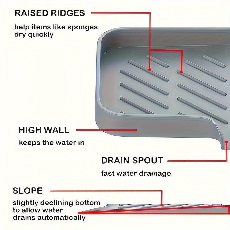 Silicone Kitchen Sink Caddy with Drain Spout for Sponge and Utensils