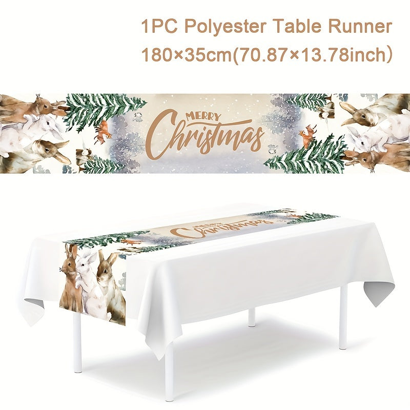 Polyester Table Runner with Snowman Design for Christmas Holiday Decor 180x35cm