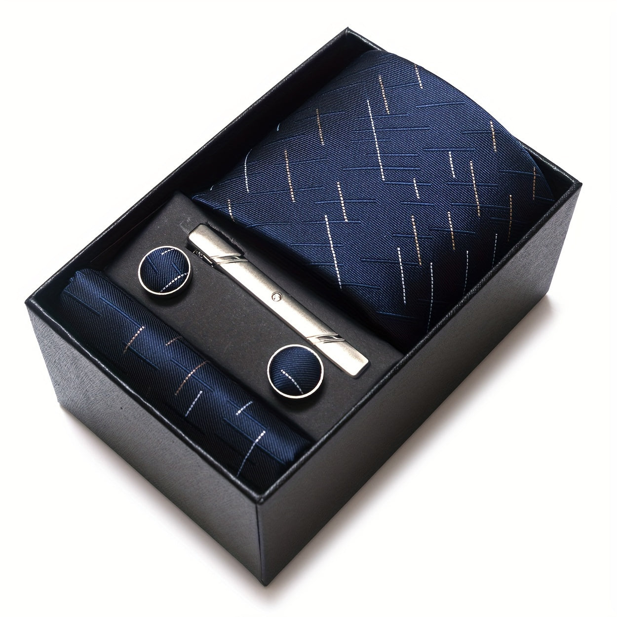 Men's Gift Box Set with Tie, Pocket Square, Cufflinks and Tie Clip for Weddings
