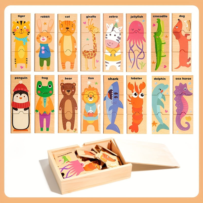 Wooden Animal Puzzle Toys for Children 18 Months Plus Colorful Shapes and Colors