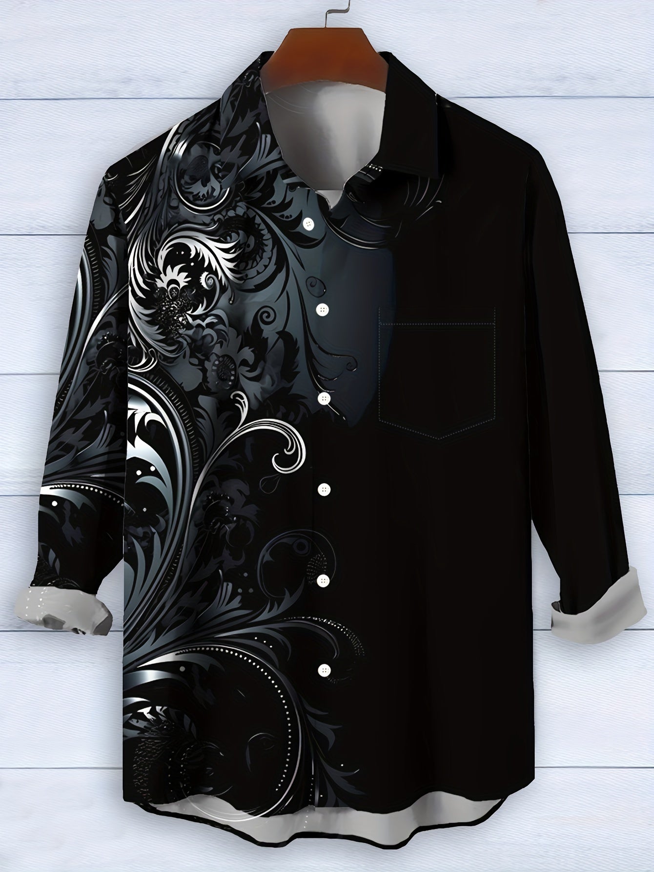 Men's Plus Size Floral Gradient 3D Print Long Sleeve Woven Shirt