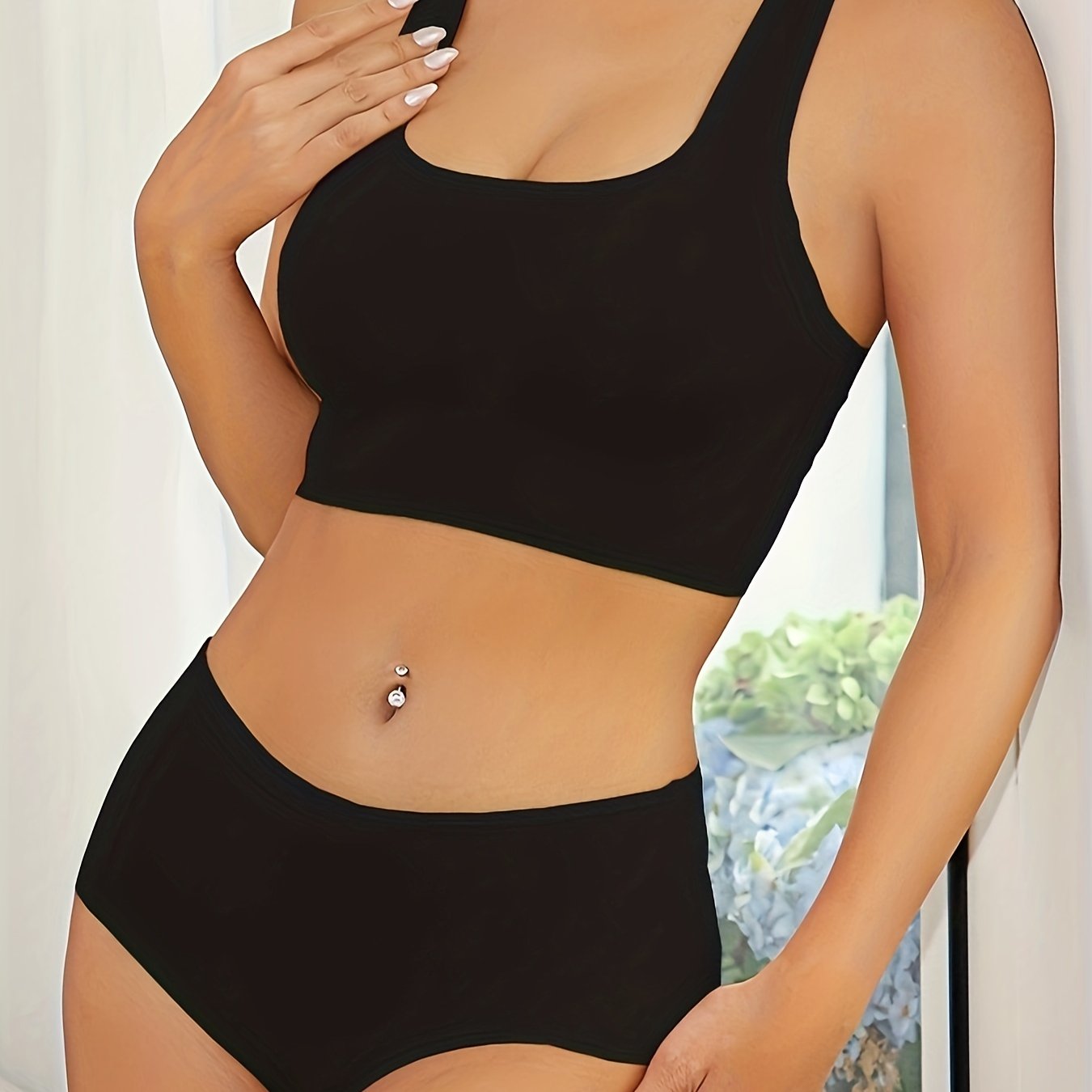 Seamless Wireless Racerback Lingerie Set with Matching Elastic Panties for Women