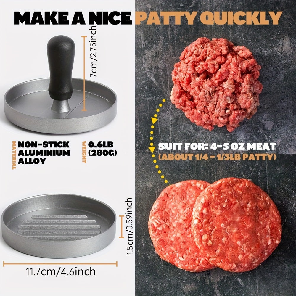 Molde de prensa para hamburguesas de acero inoxidable con mango de madera, antiadherente, para hacer hamburguesas